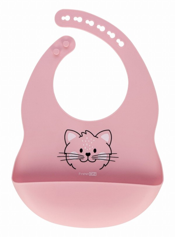 FREEON BIB SILICONE ANIMALS KITTY PINK