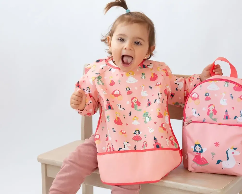 Αδιάβροχη Σαλιάρα-Ποδιά με Μανίκια Tales Ροζ