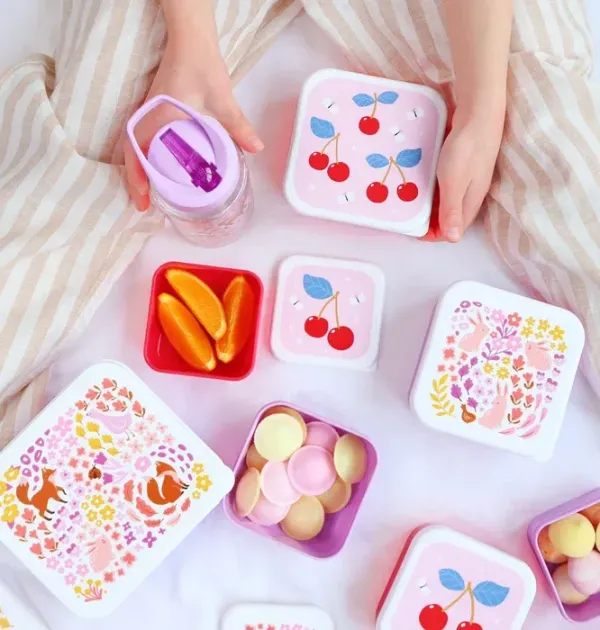 Σετ 4 δοχεία φαγητού Lunch & Snack Box -Flower garden - A Little Lovely Company