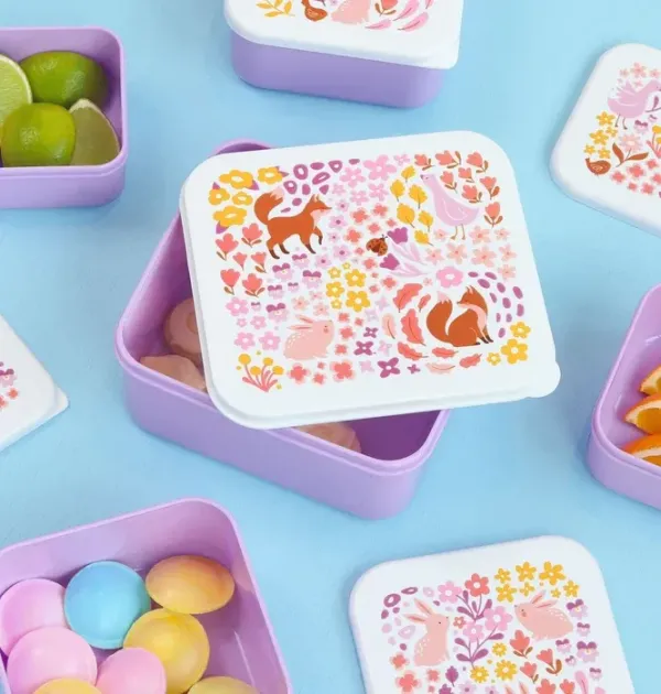 Σετ 4 δοχεία φαγητού Lunch & Snack Box -Flower garden - A Little Lovely Company