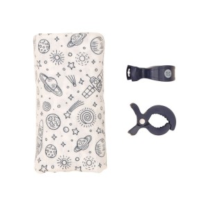 MUSLIN & 2 PRAM PEG BOX SET OUTER SPACE ON WHITE ΜΟΥΣΕΛ