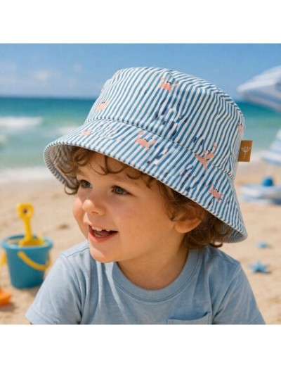 Καπέλο Bucket ( 6-12 μηνων ) διπλής όψης με UVA-UVB προστασία Stripes & crabs