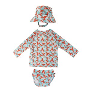 Rash Guard Top Swim Diaper & Sun Hat - Lobster (12-24M)