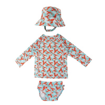 Rash Guard Top Swim Diaper & Sun Hat - Lobster (6-12M)