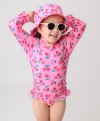 Rash Guard Top Swim Diaper & Sun Hat - Cherry (12-24M)