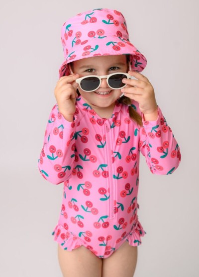 Rash Guard Top Swim Diaper & Sun Hat - Cherry (6-12M)