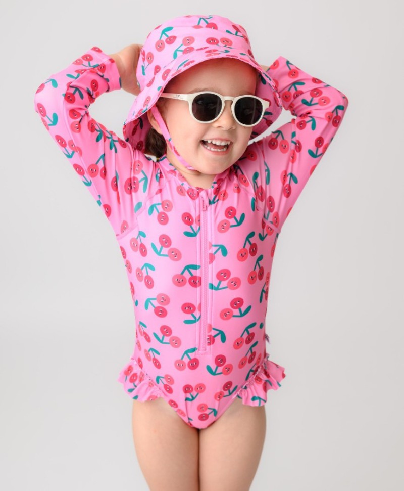 Rash Guard Top Swim Diaper & Sun Hat - Cherry (6-12M)