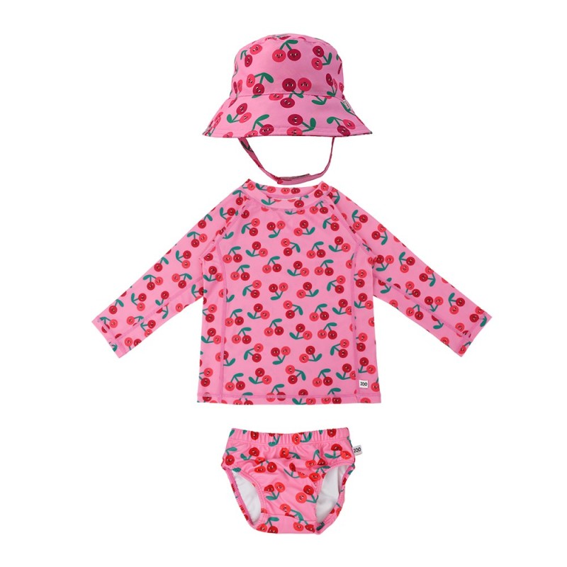 Rash Guard Top Swim Diaper & Sun Hat - Cherry (6-12M)