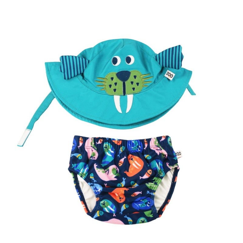 Baby Swim Diaper & Sun Hat Set - L (12M-24M) - Wally the Walrus