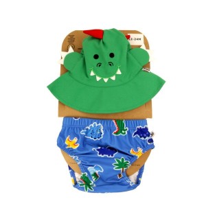 Baby Swim Diaper & Sun Hat Set - L (12-24M) - Devin the Dino & Friends