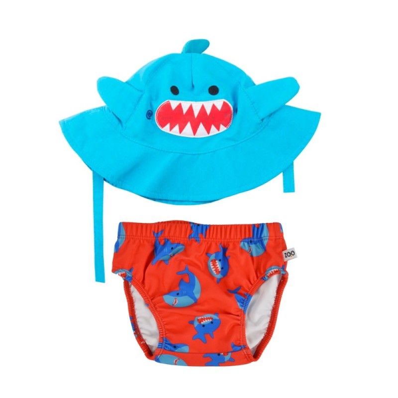 Baby Swim Diaper & Sun Hat Set - L (12M-24M) - Sherman the Shark New