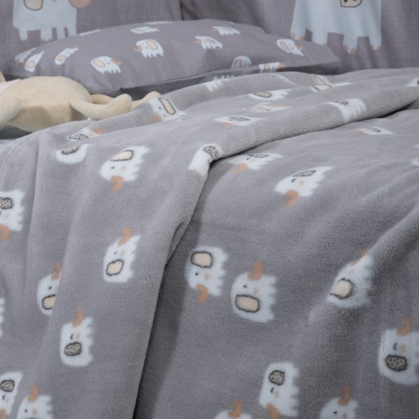 ΚΟΥΒΕΡΤΑ FLEECE ΠΟΛ.ELEPHANTS 26 110X150 GREY