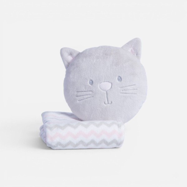 ΚΟΥΒΕΡΤΑΚΙ ΜΕ ΜΑΞΙΛΑΡΙ FLEECE ΠΟΛ.CAT 75X100   ECRU/GREY