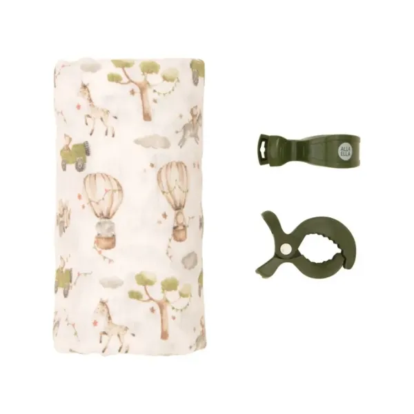 MUSLIN & 2 PRAM PEG BOX SET MONKEY CARNIVAL ΜΟΥΣΕΛΙΝΑ+2
