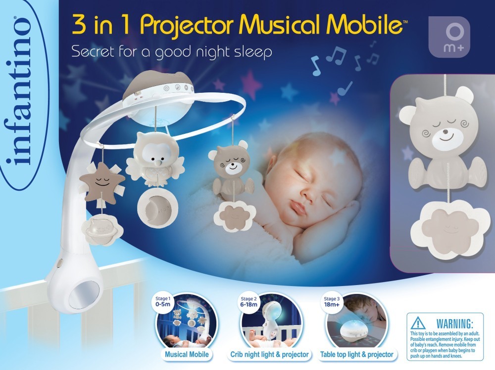 3 IN 1 PROJECTOR MUSICAL MOBILE ECRU ΜΟΥΣΙΚΟ ΚΡΕΜΑΣΤΟ/ΠΡΟΒΟΛΕΑΣ