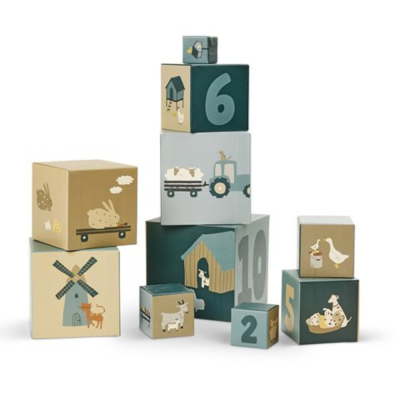 Στοιβαζόμενοι κύβοι με αριθμούς 1-10 και ζωάκια Φάρμα και μηχανήματα