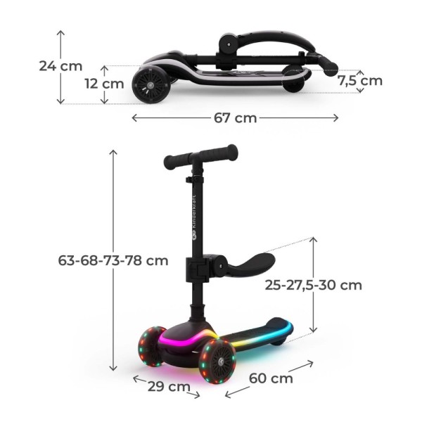 Πατίνι τρίτροχο  2σε1 RAKET UP  Black LED scooter