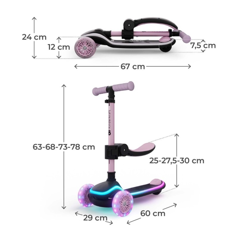 Πατίνι τρίτροχο  2σε1 RAKET UP  Pink LED scooter
