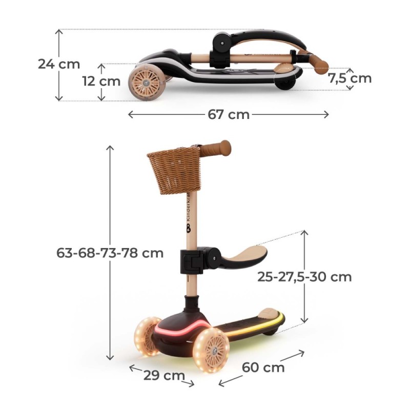 Πατίνι τρίτροχο με καλάθι RAKET Beige LED scooter Πατίνι τρίτροχο με καλάθι RAKET Beige LED scooter