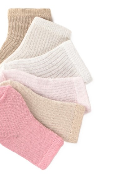 Σετ 6 καλτσακια  ροζ  τριαντ